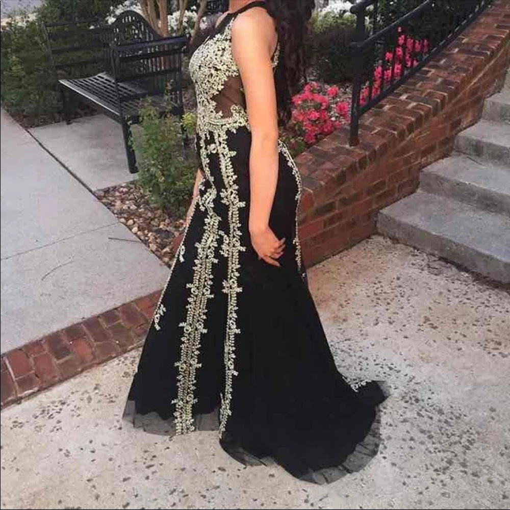 Clarissa Black And Gold Prom Dress Pageant Gown